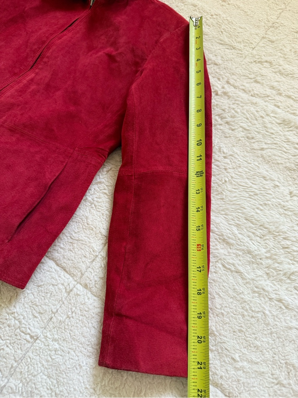 Charter Club Petite Red Suede Leather Jacket Y2K Moto Zip Front 90s Minimalist - Picture 9 of 13